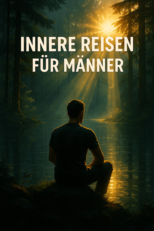 Mann sitzt am Waldsee